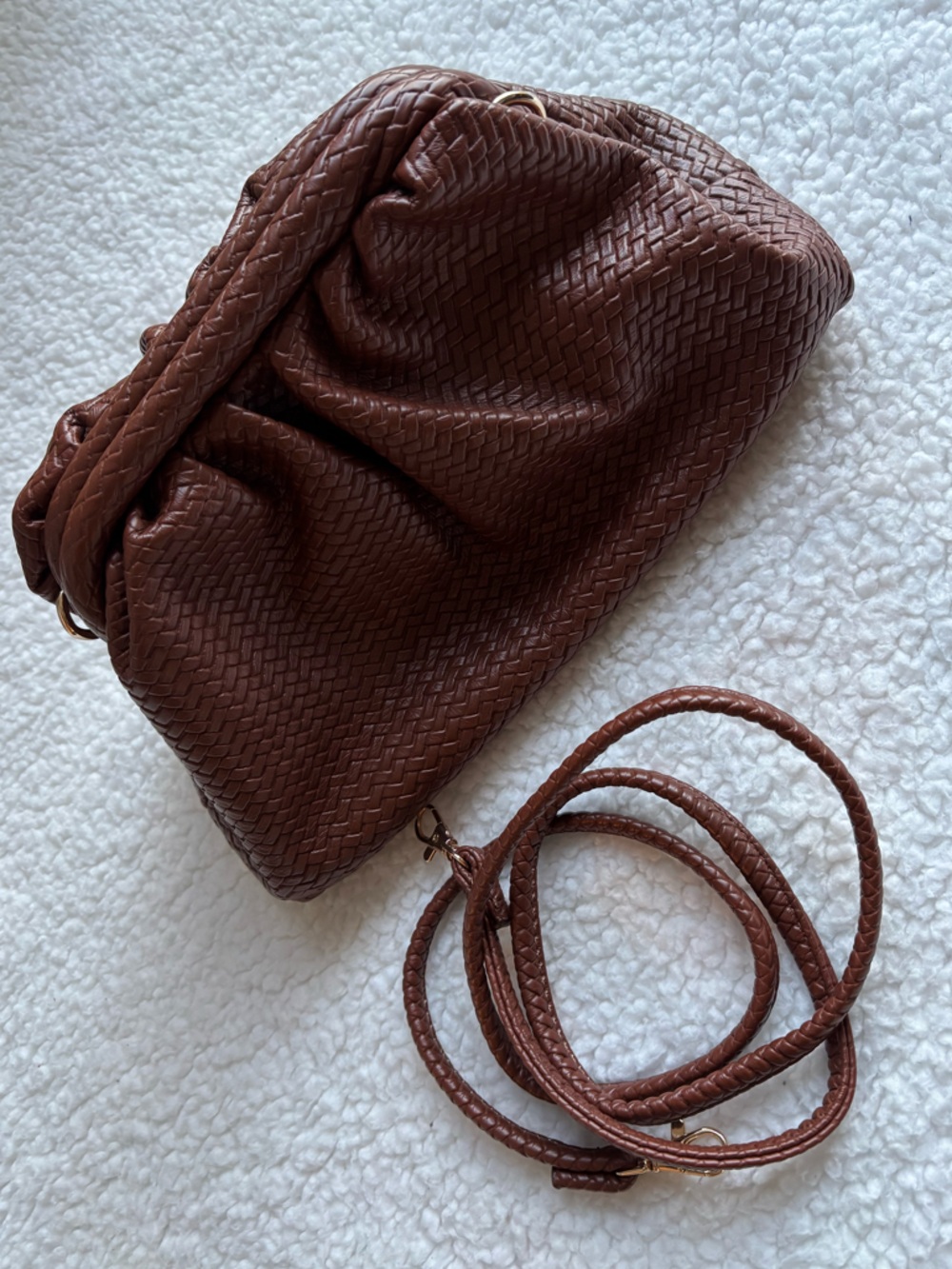 Madison West Woven Hobo Clutch Bag Detachable Strap - Brown